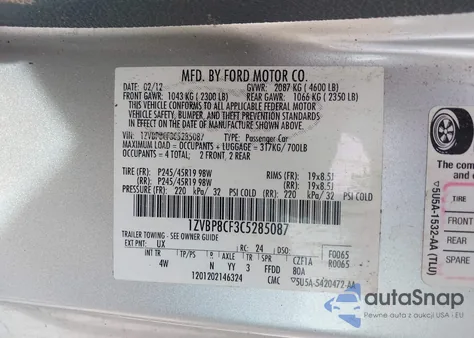 2012 Ford Mustang Gt Premium из США, поврежденный, VIN 1ZVBP8CF3C5285087